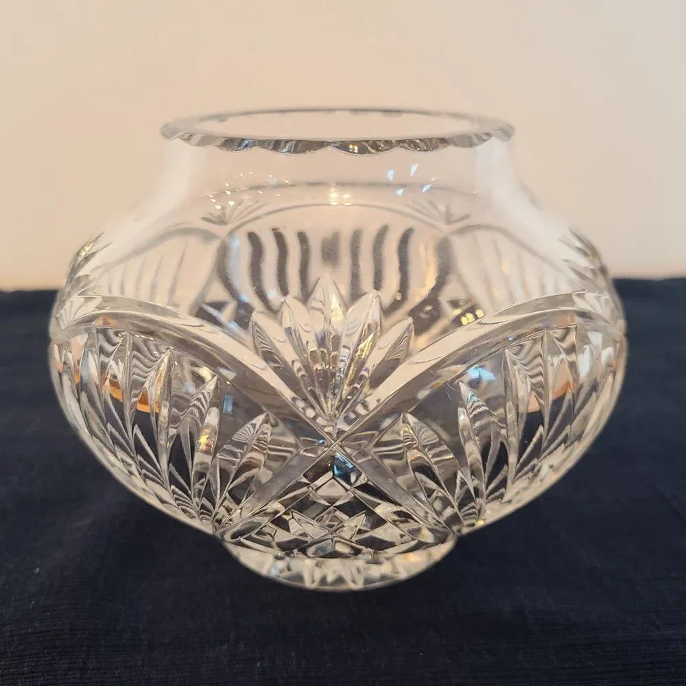 Rovelli Heavy Lead Cut Crystal Rose Potpourri Candy Bowl Vase Vintage Poland